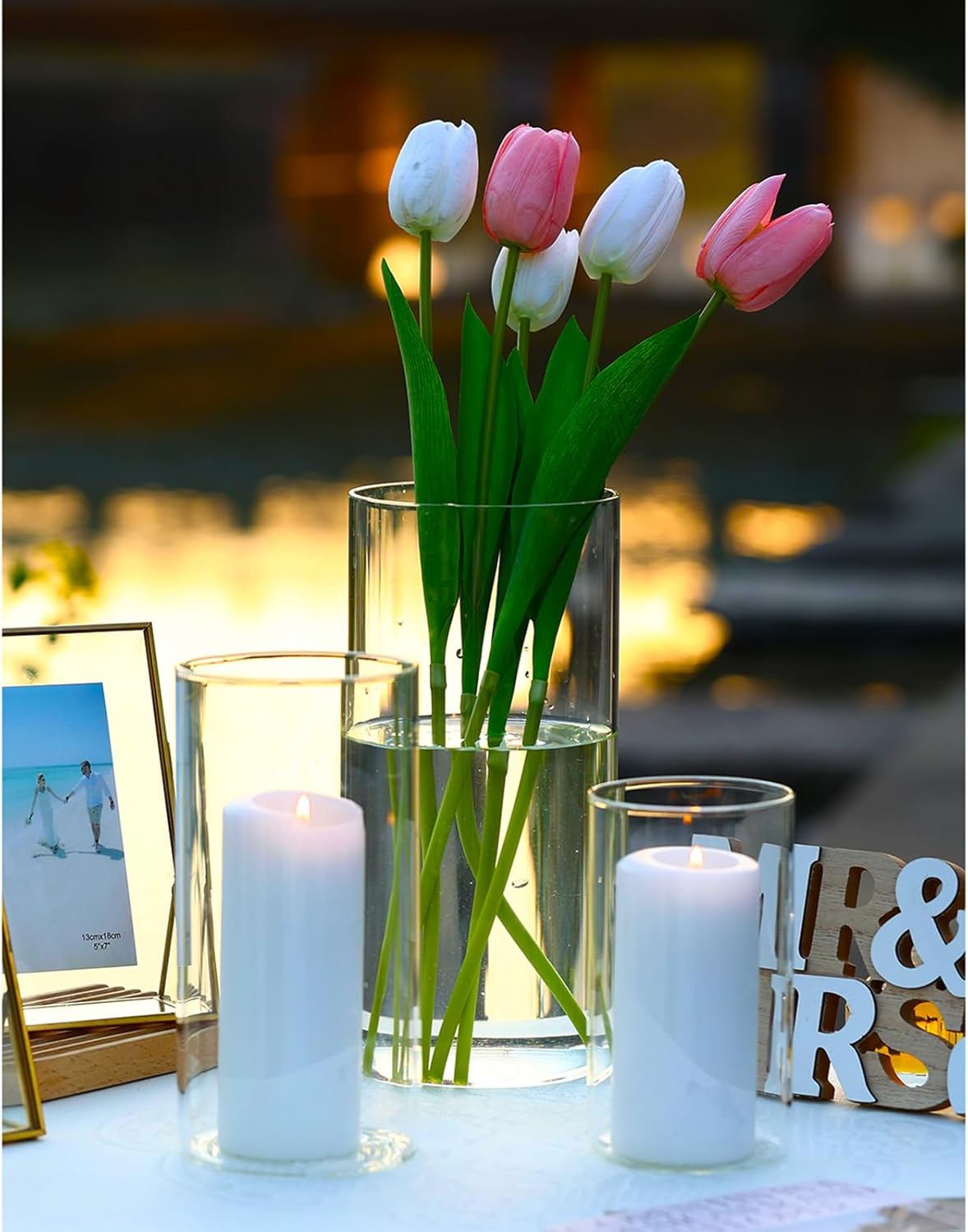 Hurricane Candle Holder Set of 6 Clear Glass Vase