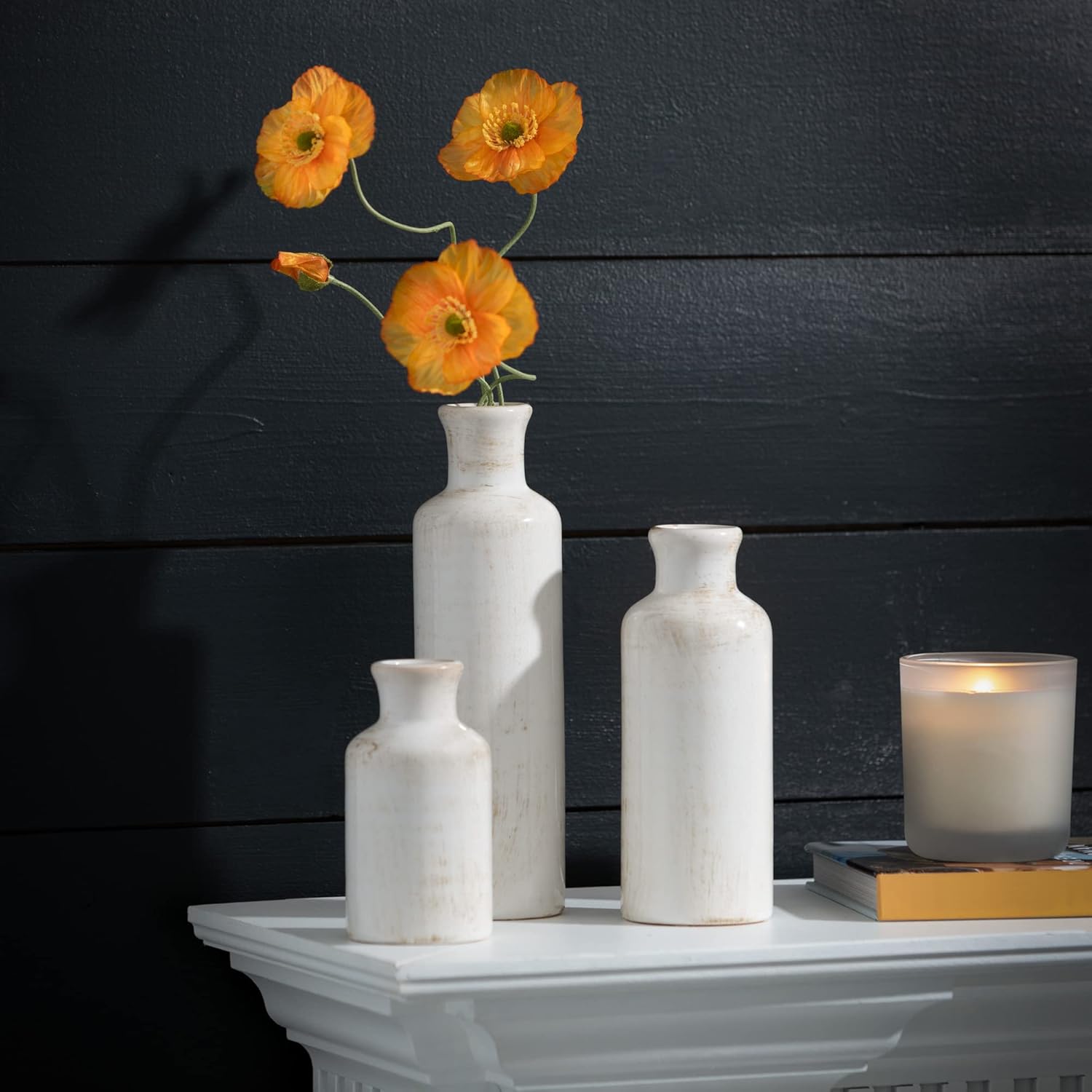 Sullivans White Ceramic Vase Set for Home Decor