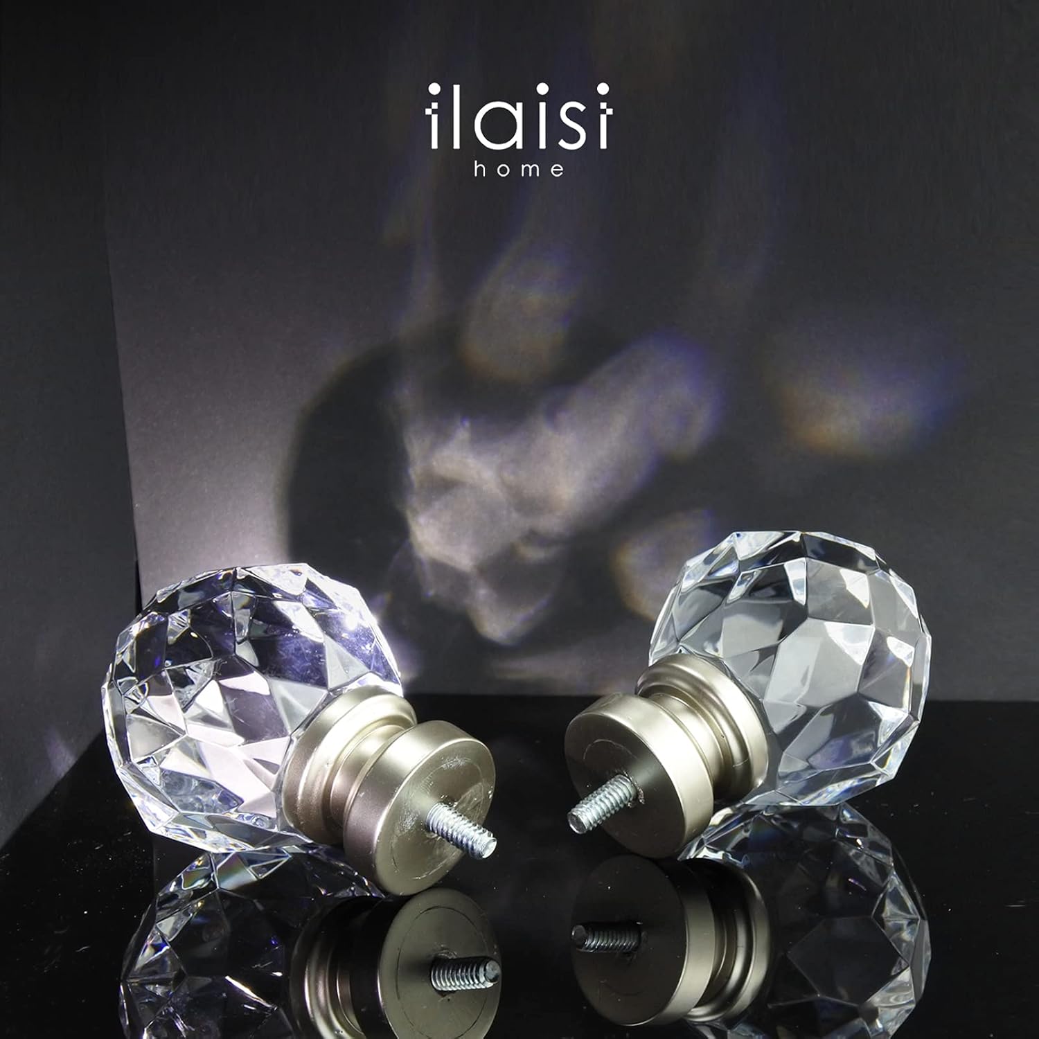 Luxury Satin Silver Faceted Curtain Rod Finials Set of 2