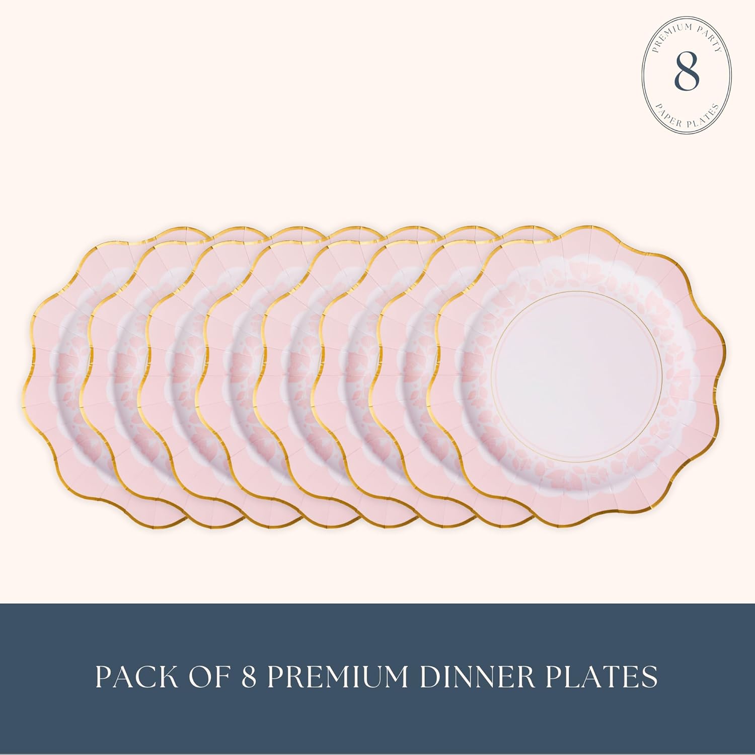 Bonjour Fete Light Pink Floral Large Party Plates with Gold Foil