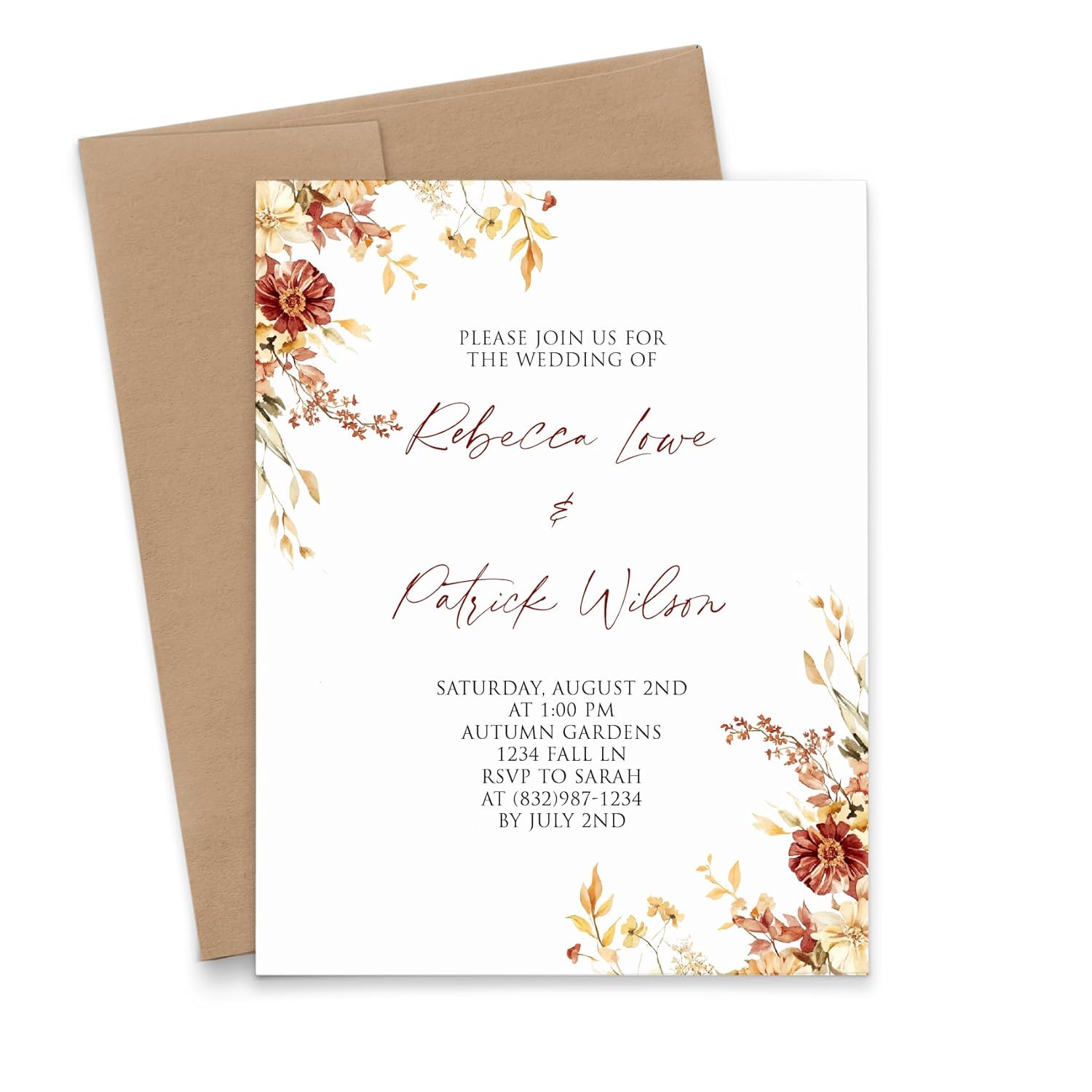 Personalized Fall Wedding Invites with Envelopes