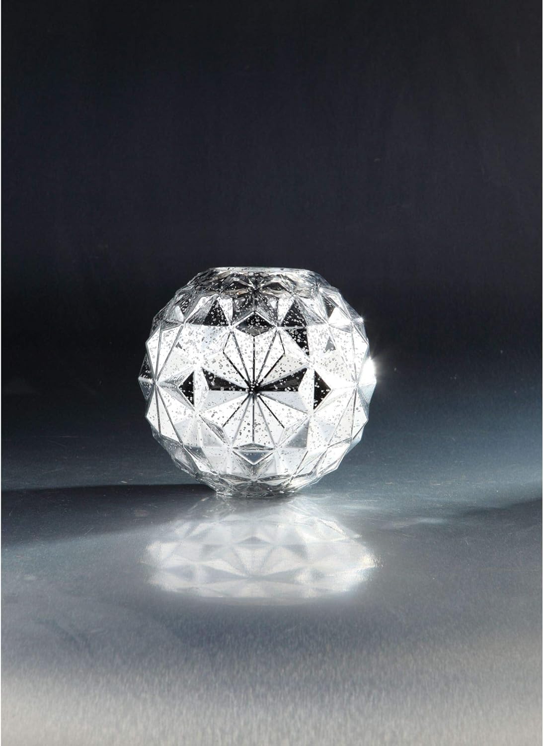 75 Inch Silver Geometric Glass Bowl Candle Holder