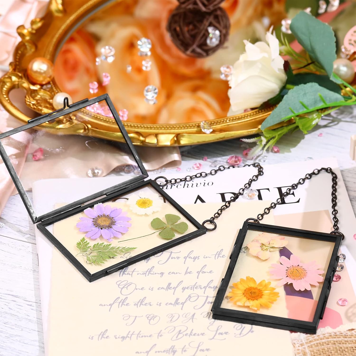 Landhoow 8 Pcs Double Glass Frame for Pressed Flowers