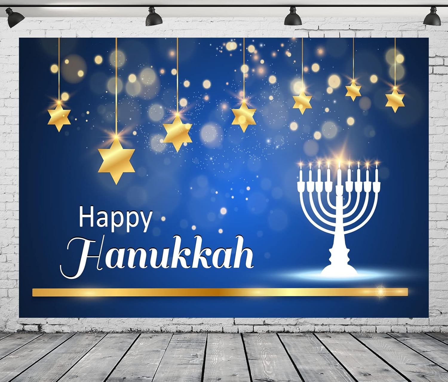 CORFOTO 8x6ft Blue Hanukkah Party Backdrop