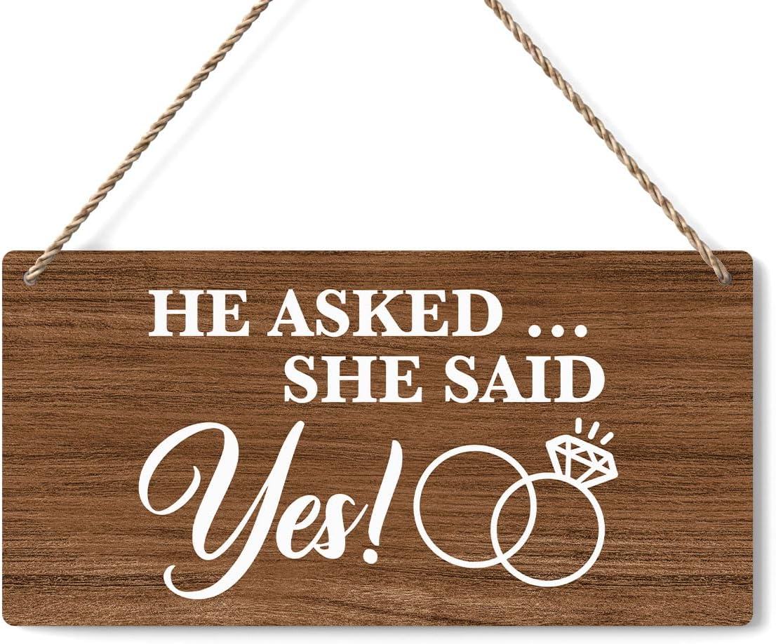 Bellowdeer Rustic Wedding Sign She Said Yes 12x6 Inches Brown