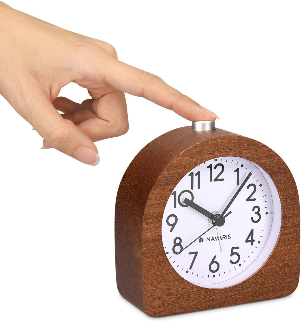 Navaris Wood Analog Alarm Clock - Dark Brown
