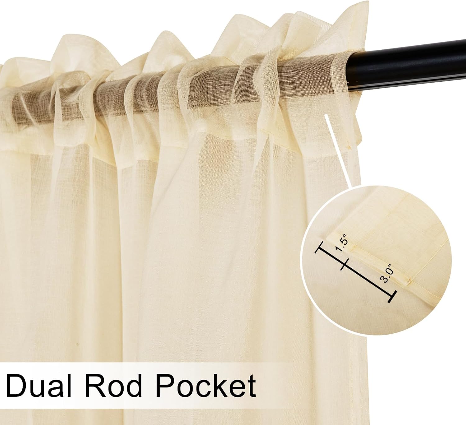 DWCN Sheer Valance Faux Linen 52 x 18 Beige