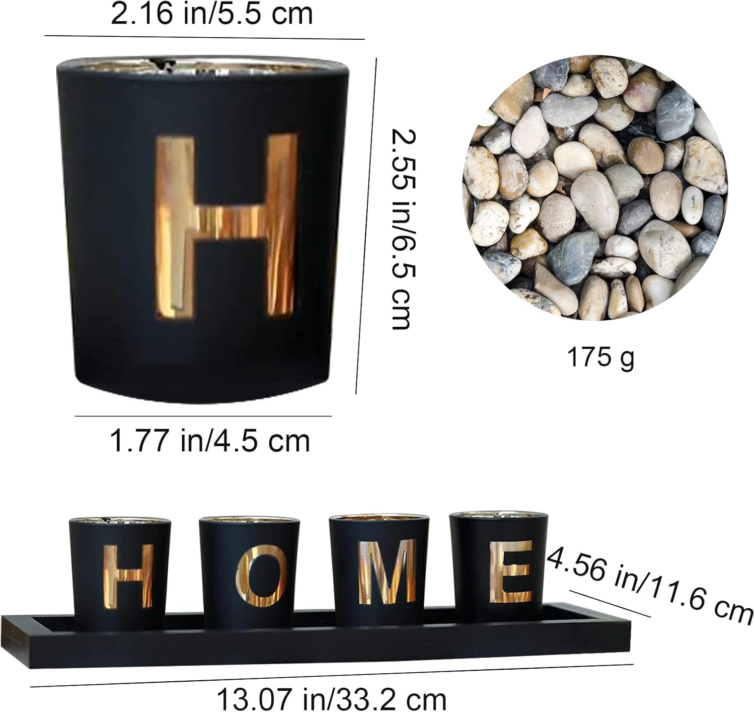 MrMrKura Decorative Candle Holder Set with Wood Tray and Stones