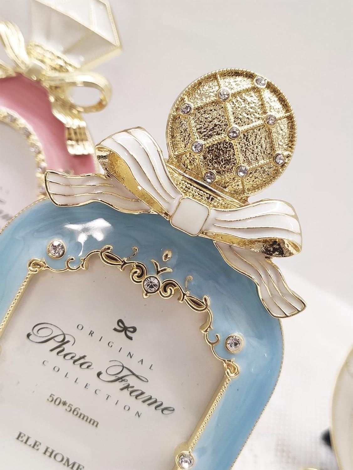 Mini Perfume Bottle Shaped Metal Photo Frame Blue