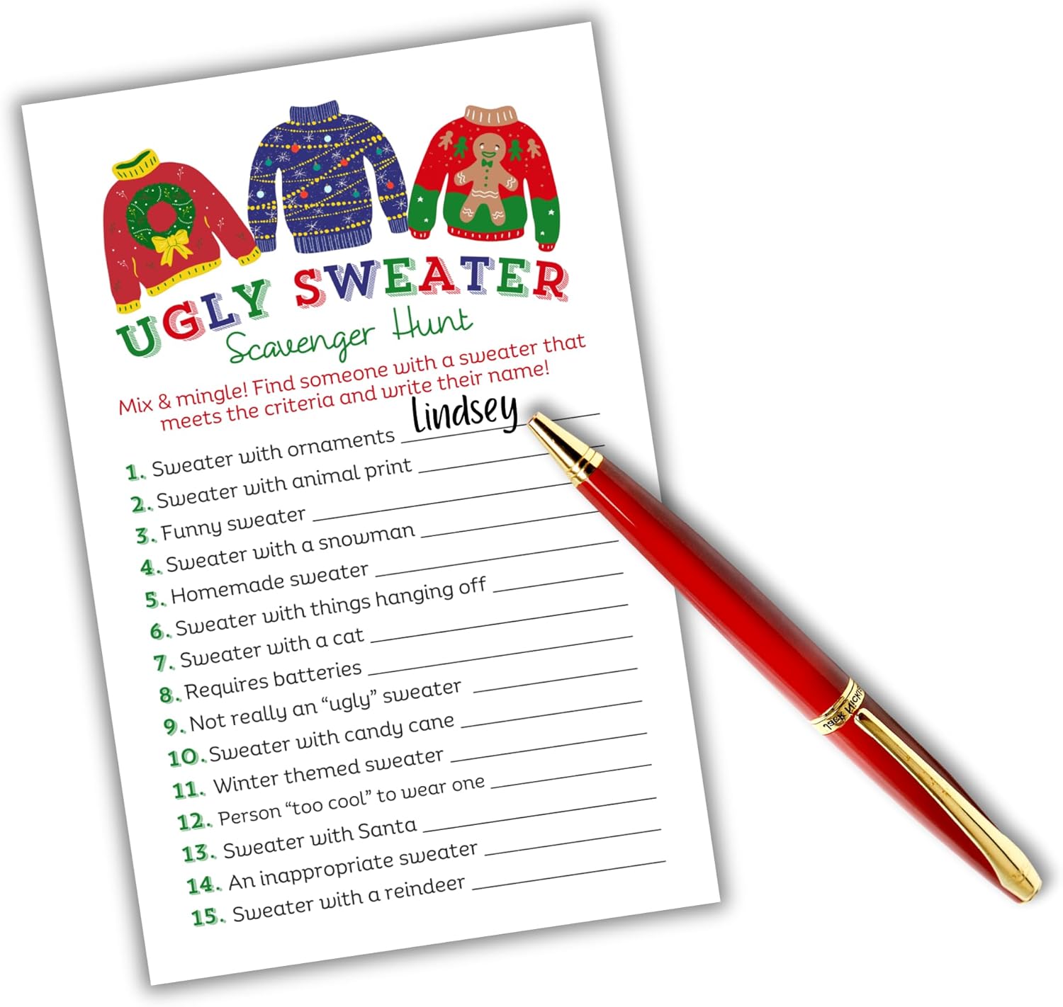 Lashicorn Christmas Scavenger Hunt Game Cards 30 Pack