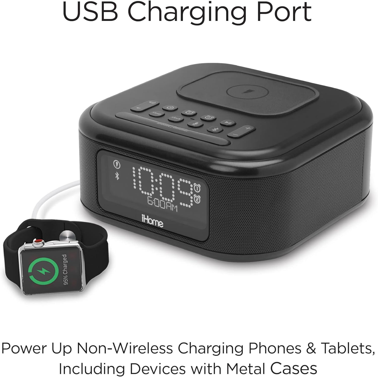 iHome Alarm Clock with Wireless Charging and Bluetooth Speaker