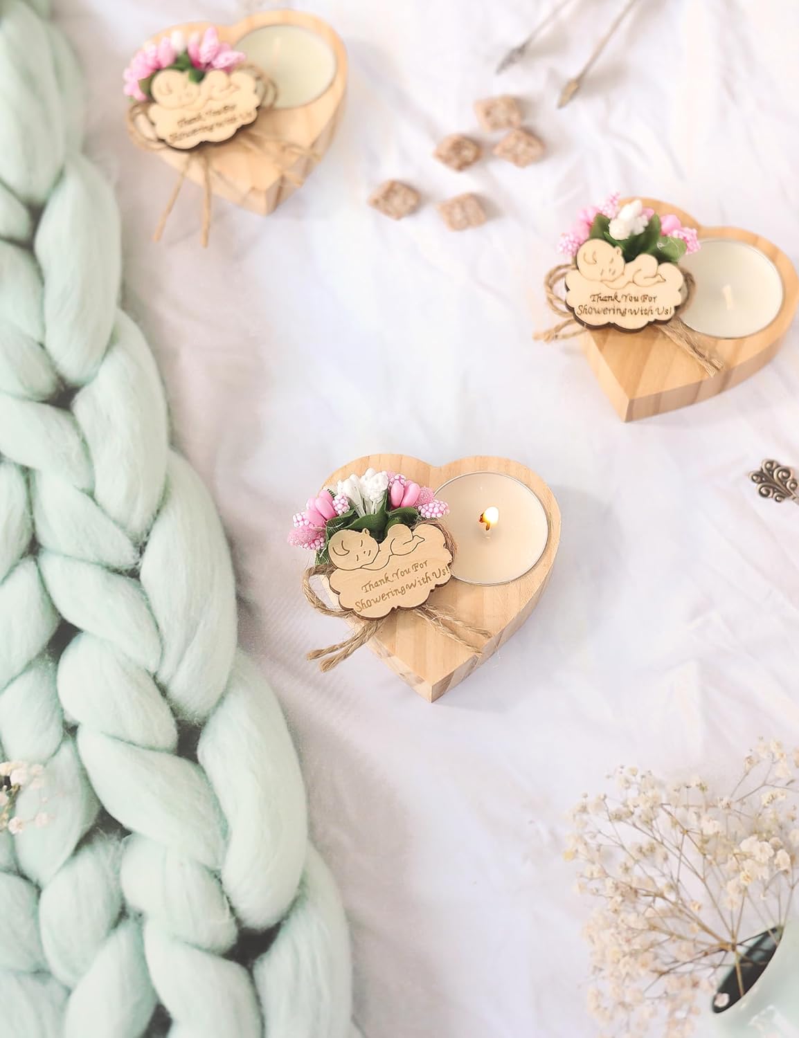 50 Piece Pink Wooden Candle Holders for Baby Shower Favors