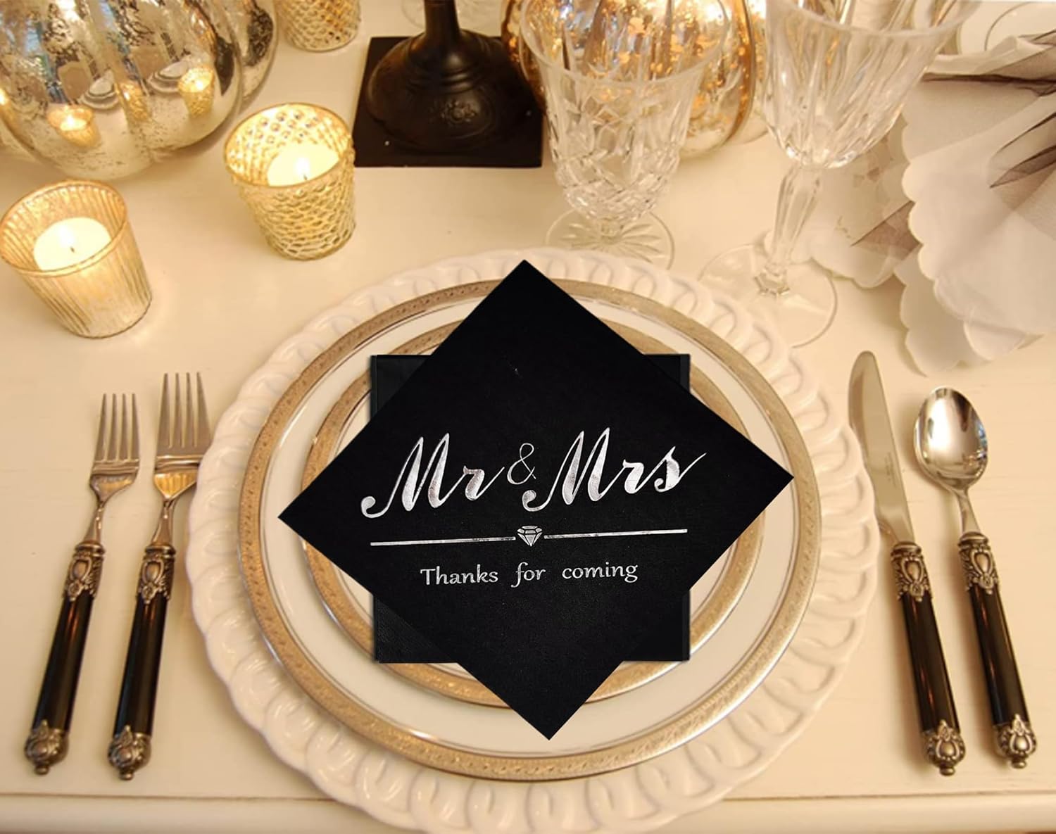 Mr Mrs Silver Black 50pc Disposable Napkins