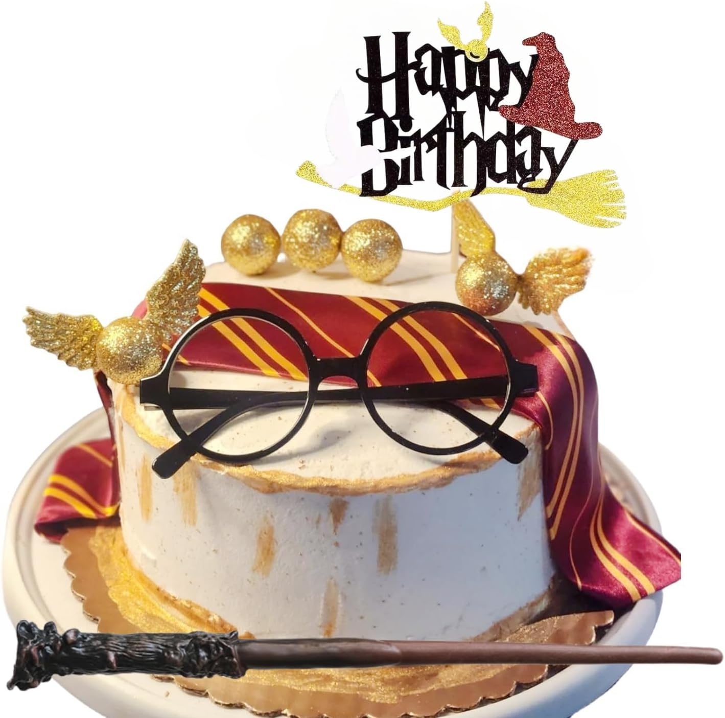Wizard Party Supplies 11PCS Birthday Cake Toppers with Glasses Tie Wings and Wand