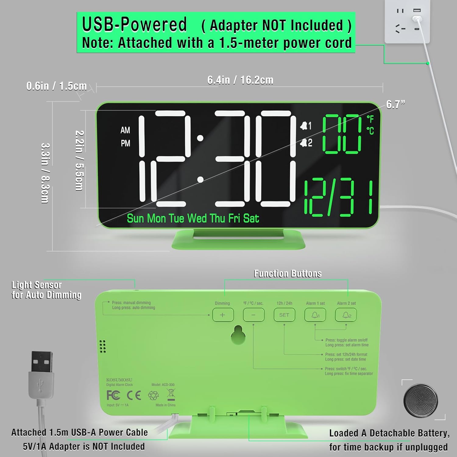 KOSUMOSU 67 Inch Digital Clock with Dual Alarms