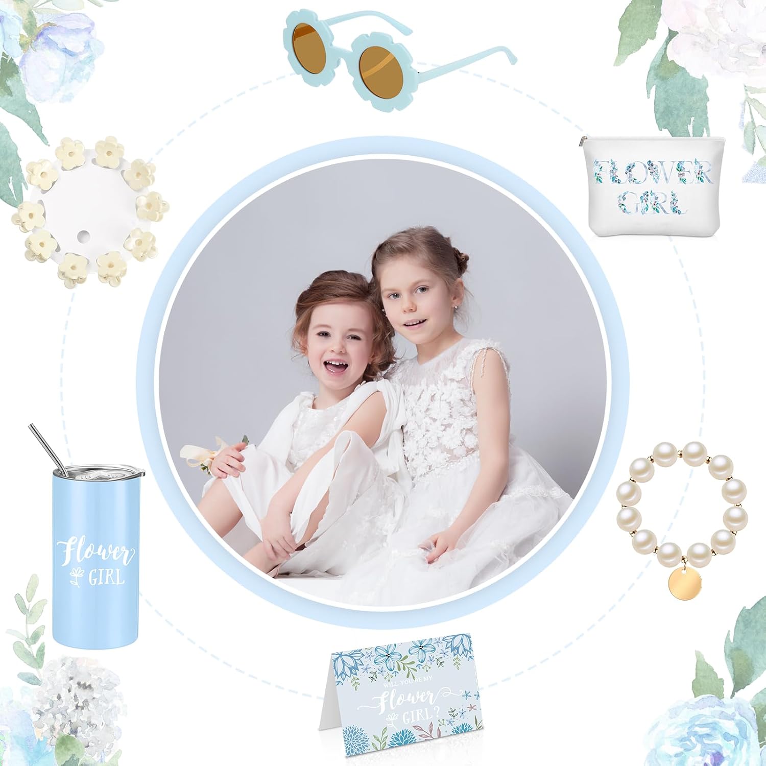 Inbagi 12 Pcs Flower Girl Set Blue Wedding Accessories