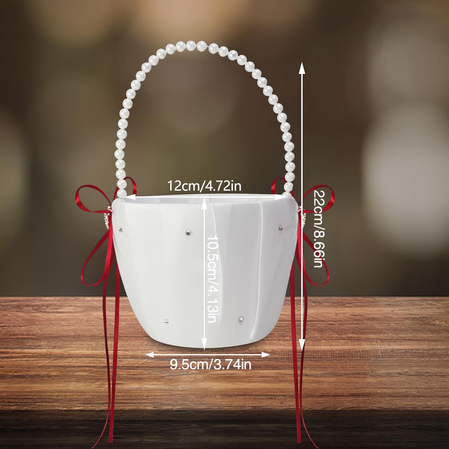 2 Pcs Wedding Flower Girl Baskets with Heart Design and Pearl Handle Bowknot