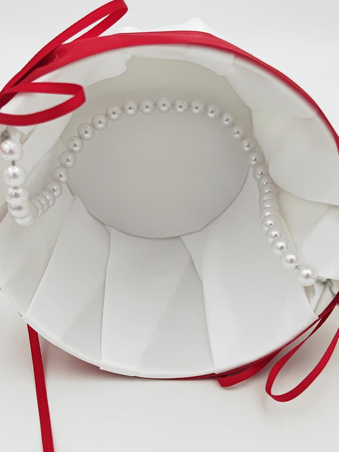 2 Pcs Wedding Flower Girl Baskets with Pearl Handle Red