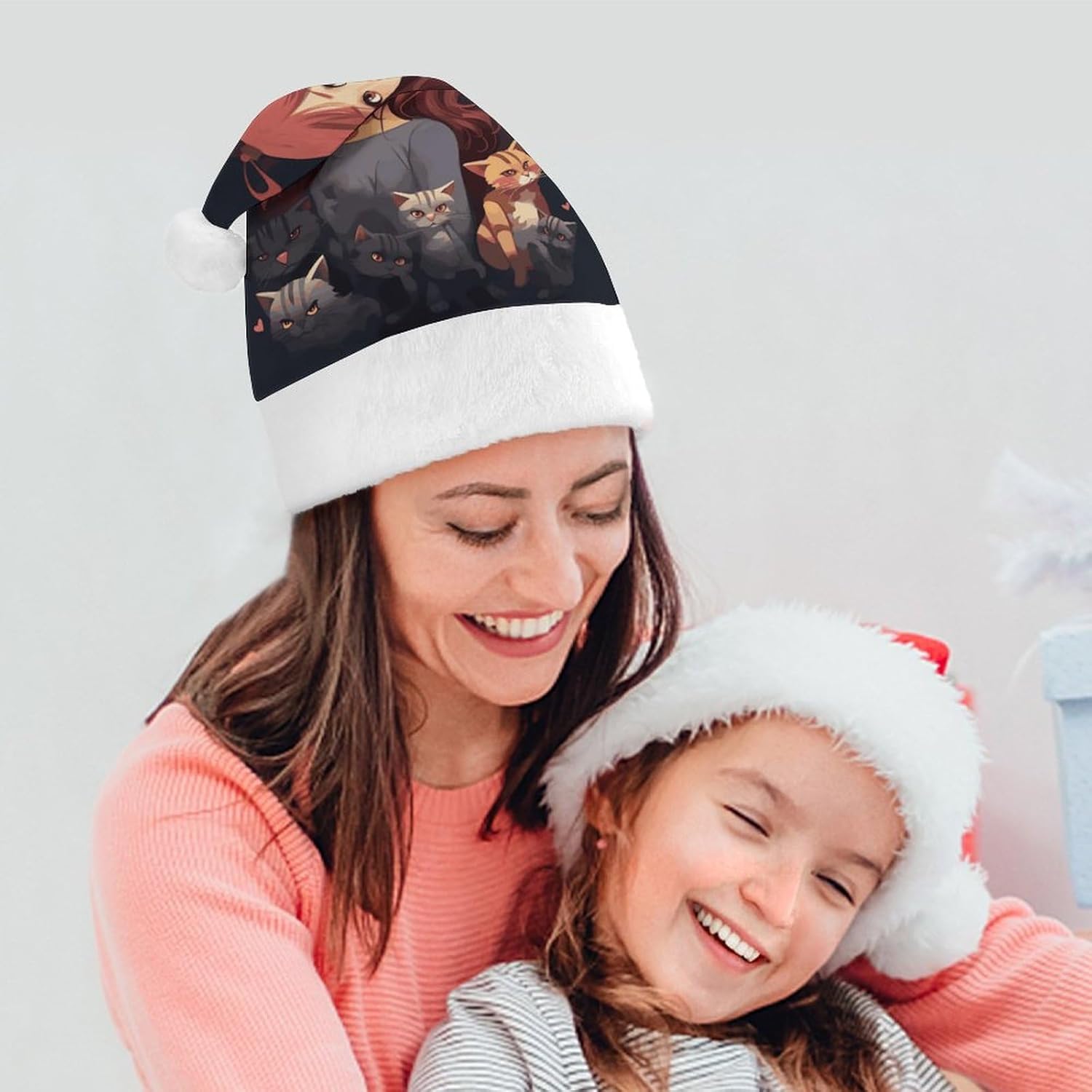 Santa Hat for Women Who Loves Cats Christmas Party Headwear