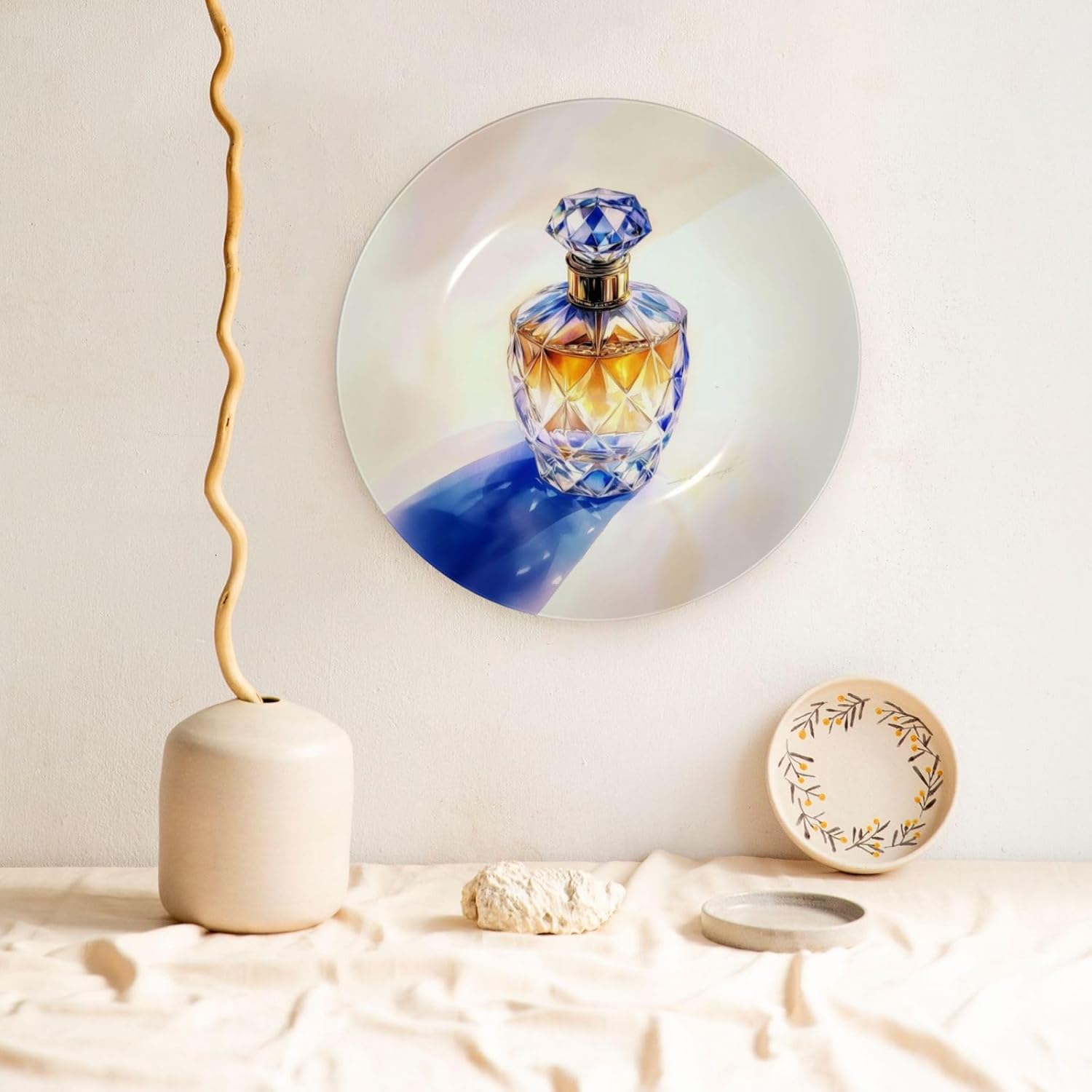 Crystal Bottle Perfume Print Bone China Plate with Stand 6in 1