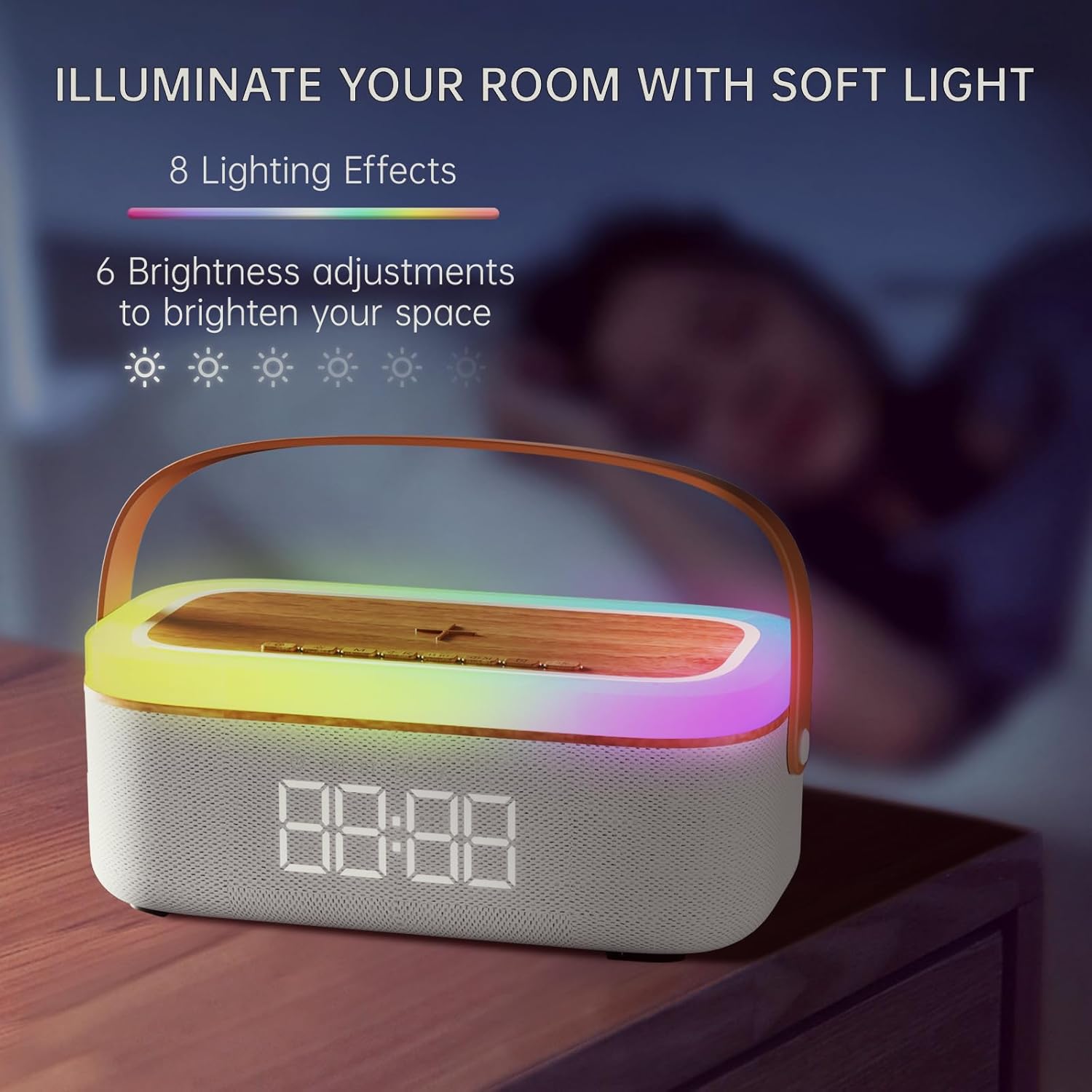 LOVME 5-in-1 Alarm Clock with Bluetooth Speaker and Wireless Charger