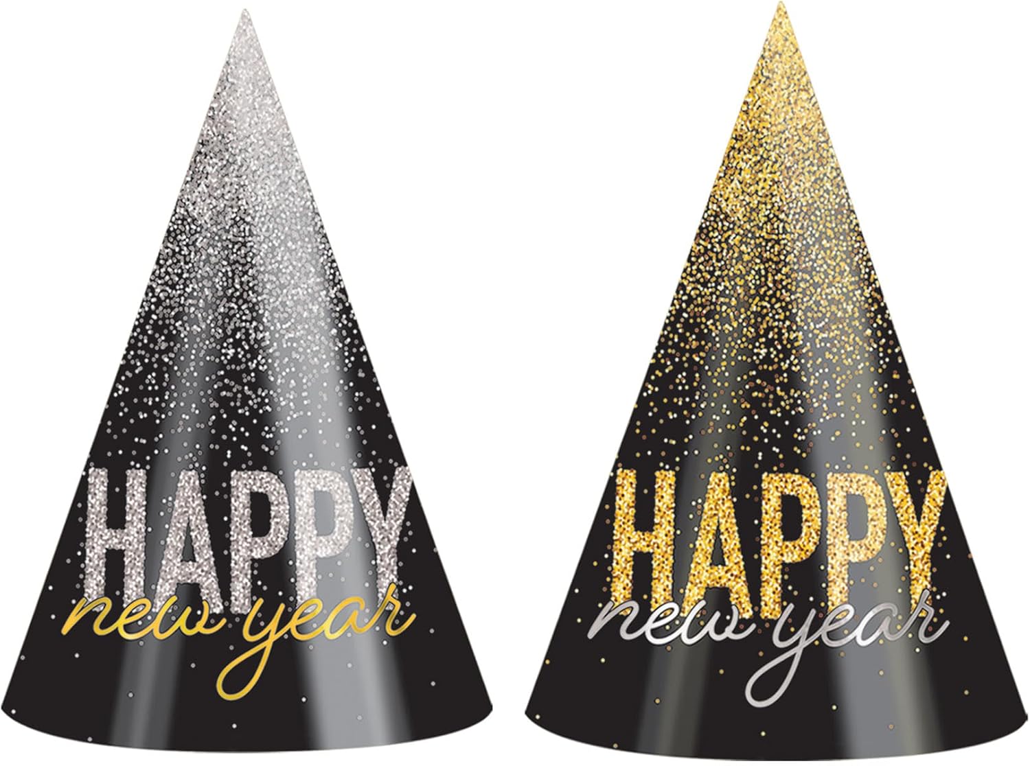 Beistle 25 Piece Black Silver Gold Happy New Year Hats