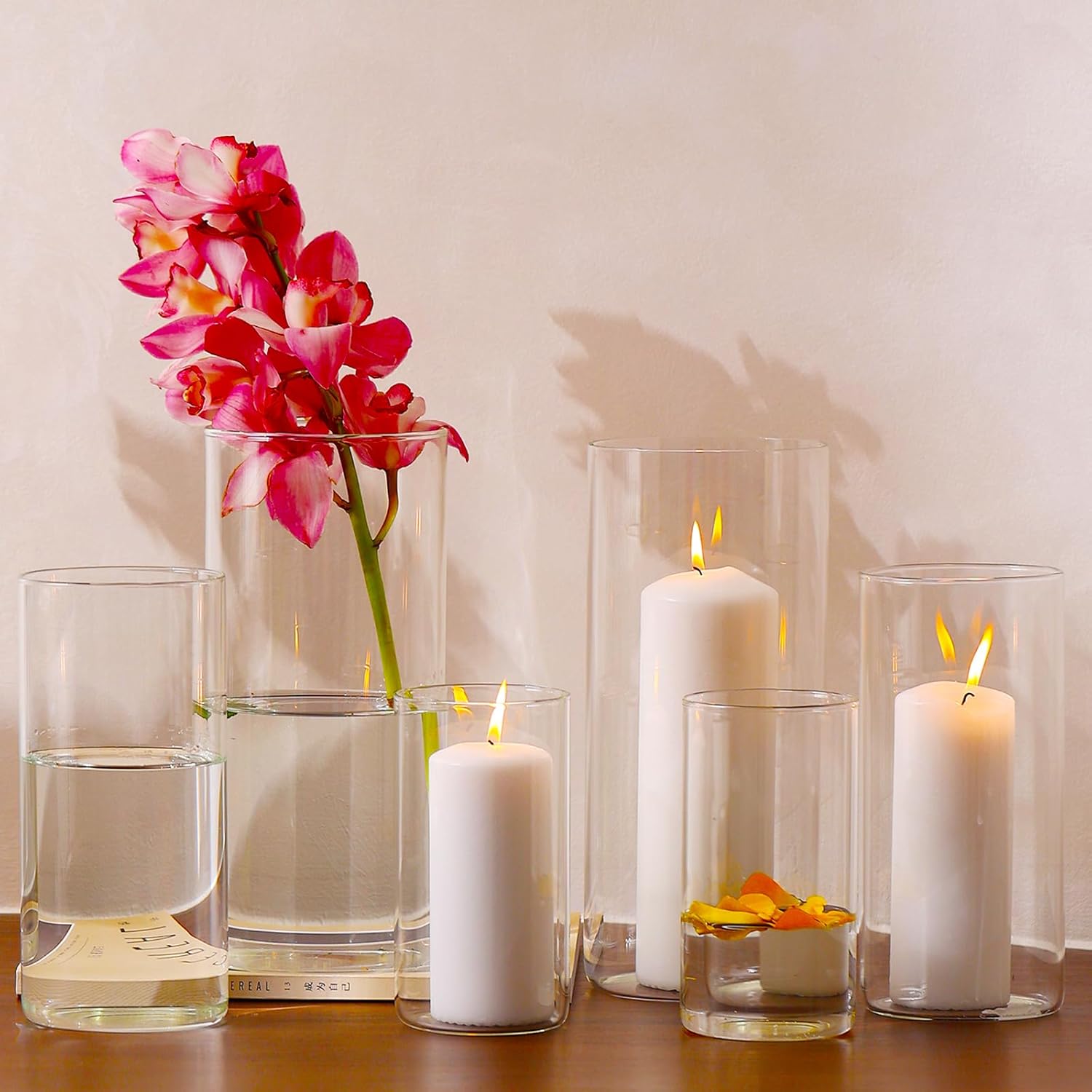 Hurricane Candle Holder Set of 6 Clear Glass Vase