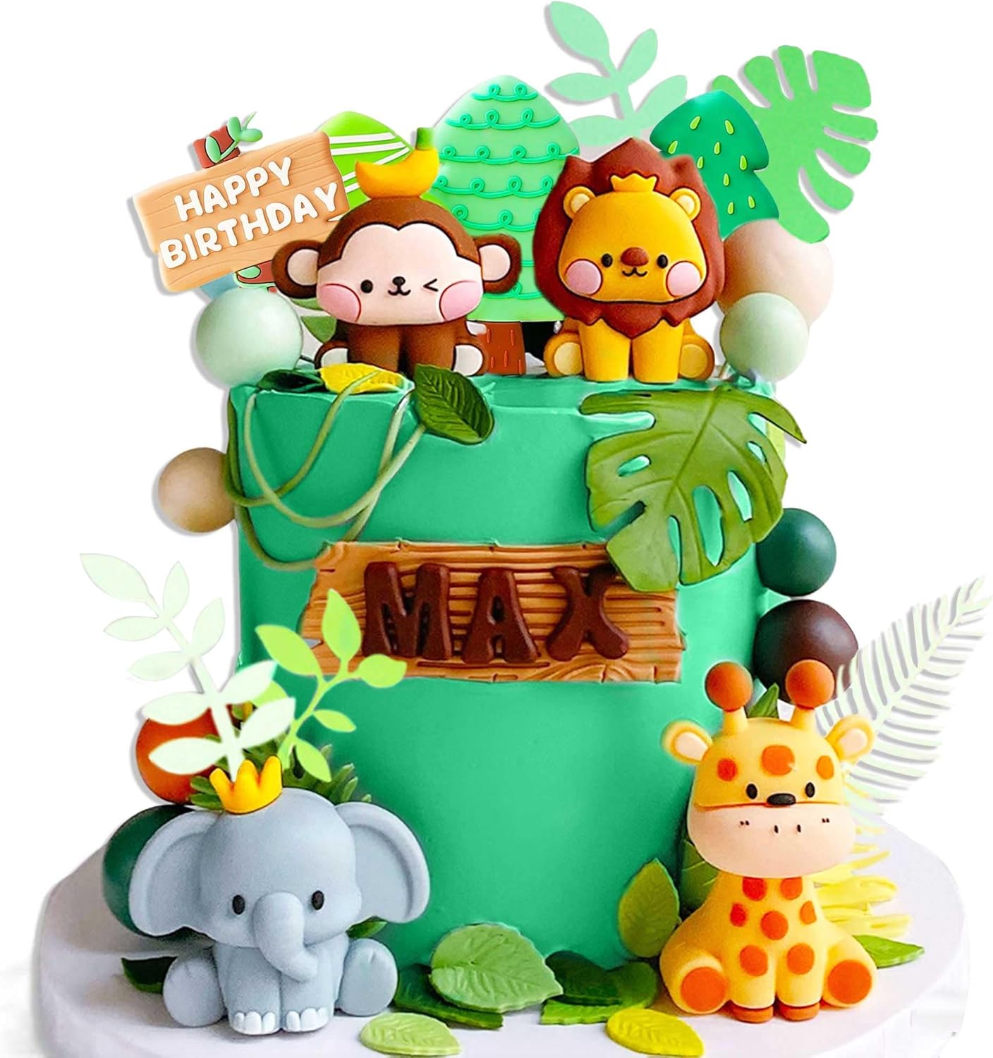 JeVenis Cute Jungle Animals Cake Decorations - Safari Birthday Party Set