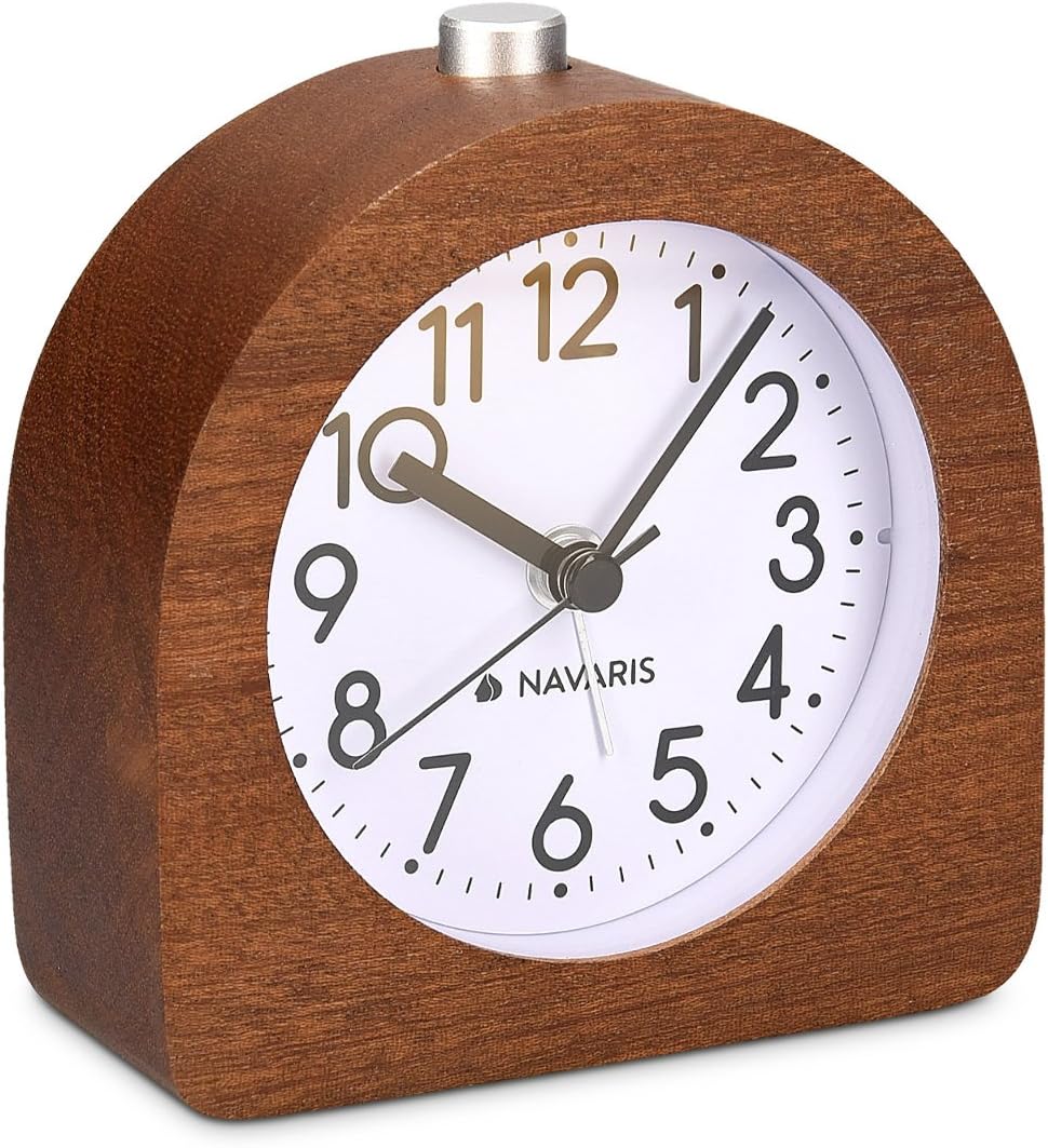 Navaris Wood Analog Alarm Clock - Dark Brown