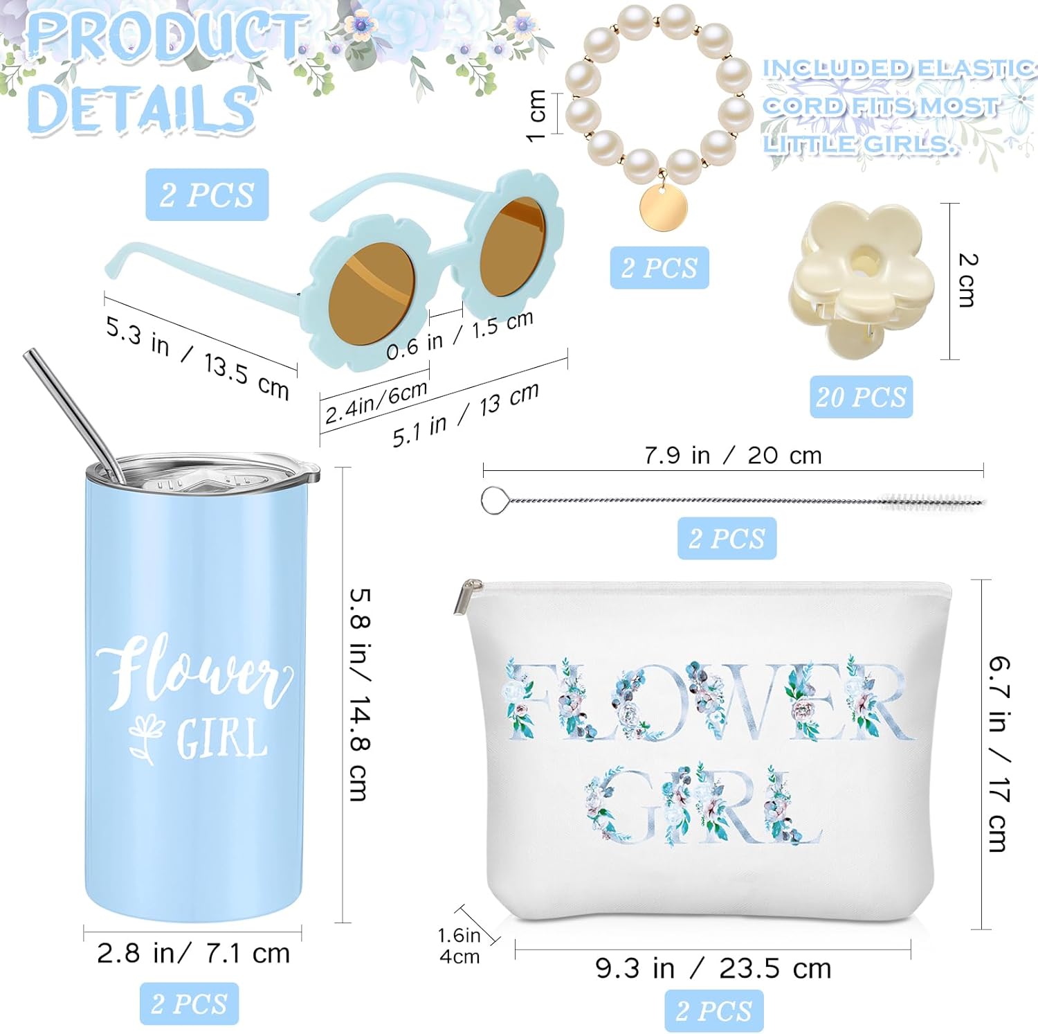 Inbagi 12 Pcs Flower Girl Set Blue Wedding Accessories