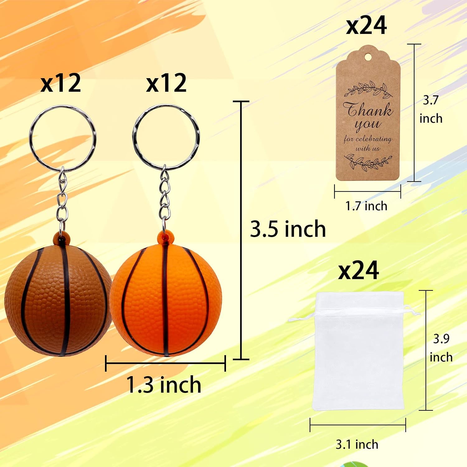 24 Pack Basketball Keychains for Parties and Rewards