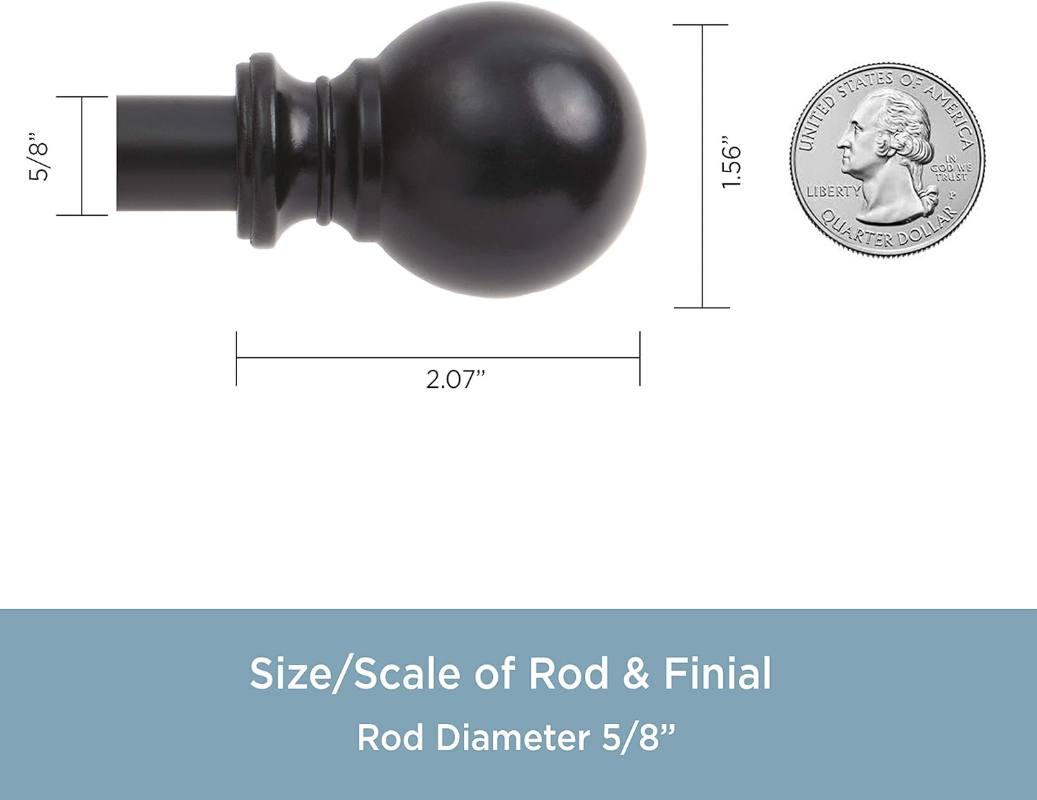 Kenney KN75917 Ball End Double Curtain Rod 36-66 Inch Adjustable Matte Black