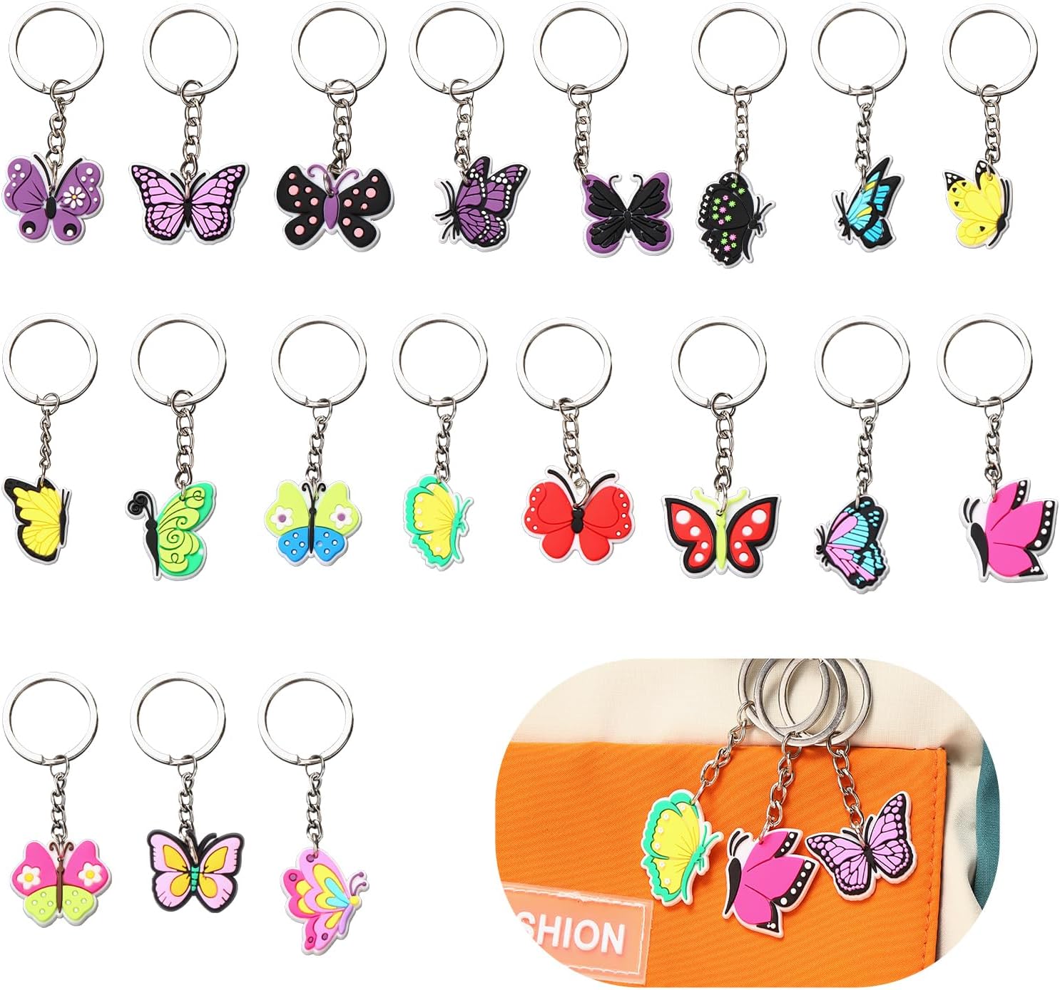 19pcs Butterfly Keychain Keyring Set Cute Silicone Keychain Gift for Kids