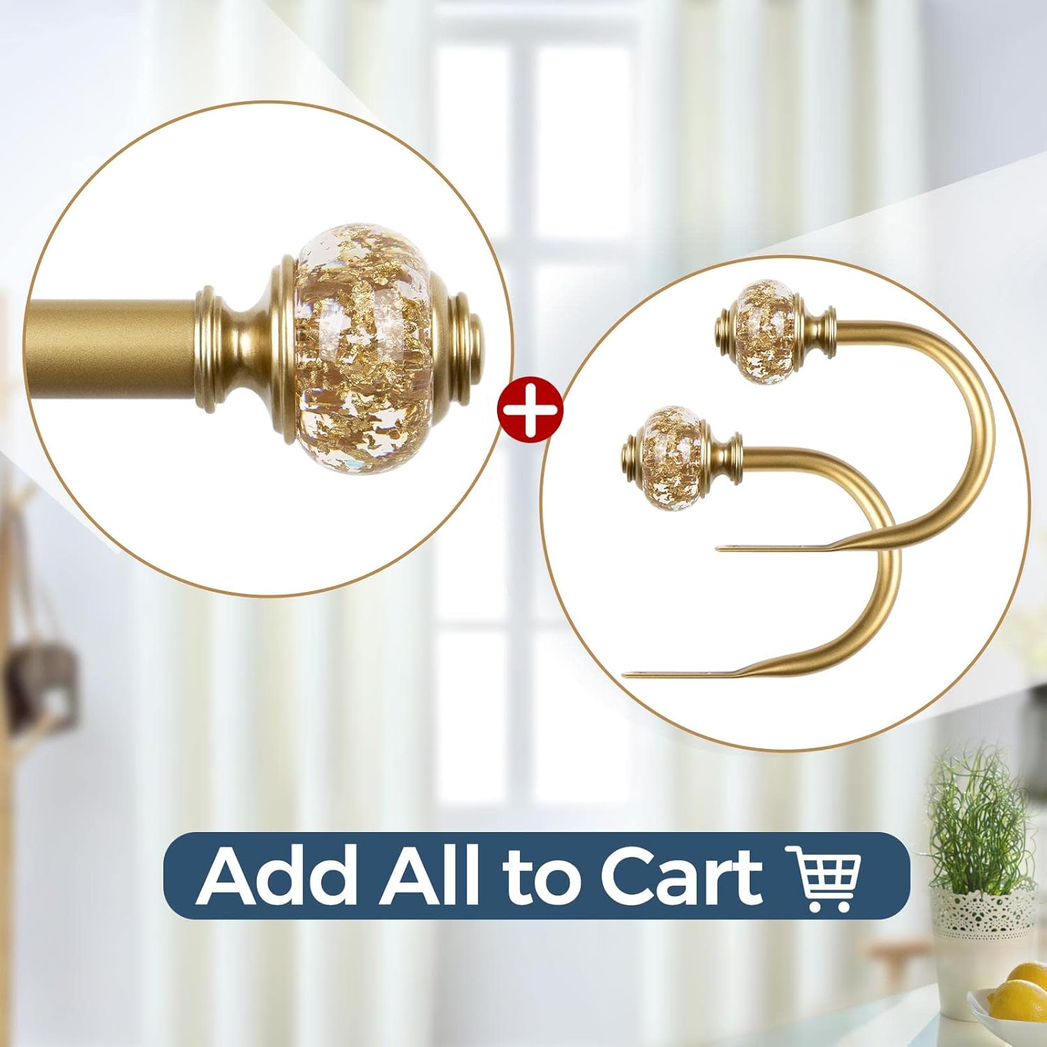 2 Pack Curtain Holdbacks with Gold Translucent Finials