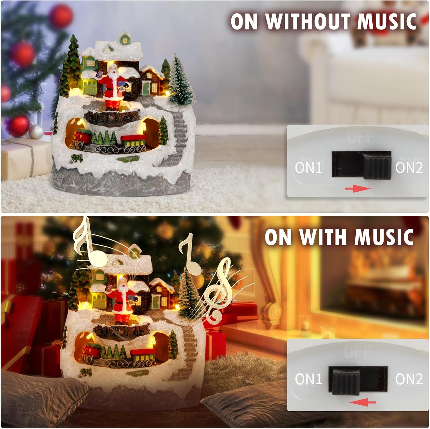 Christmas Village Musical Snow Globe Figurines with 8 Music Snowman and Train
