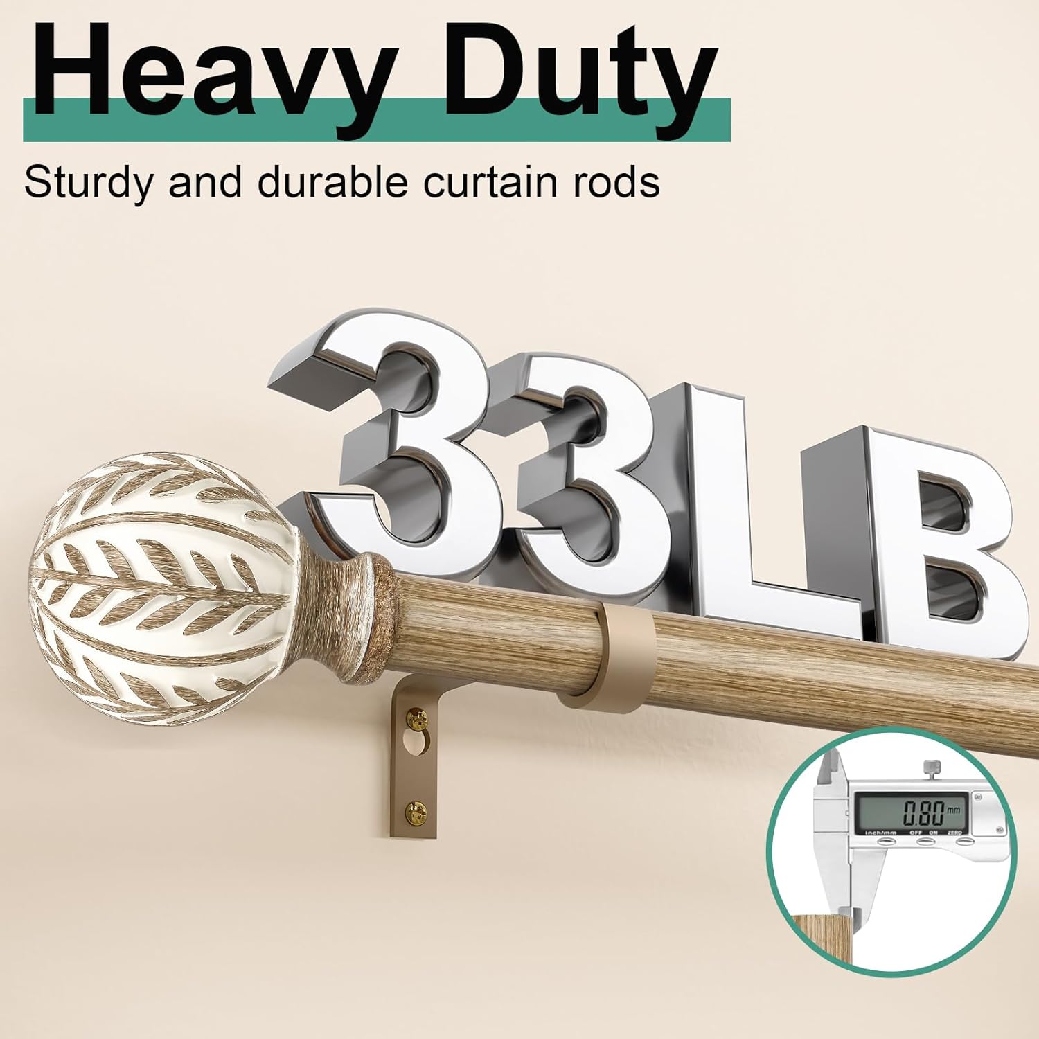 QDWIS Boho Wood Curtain Rods 36-88 Inches