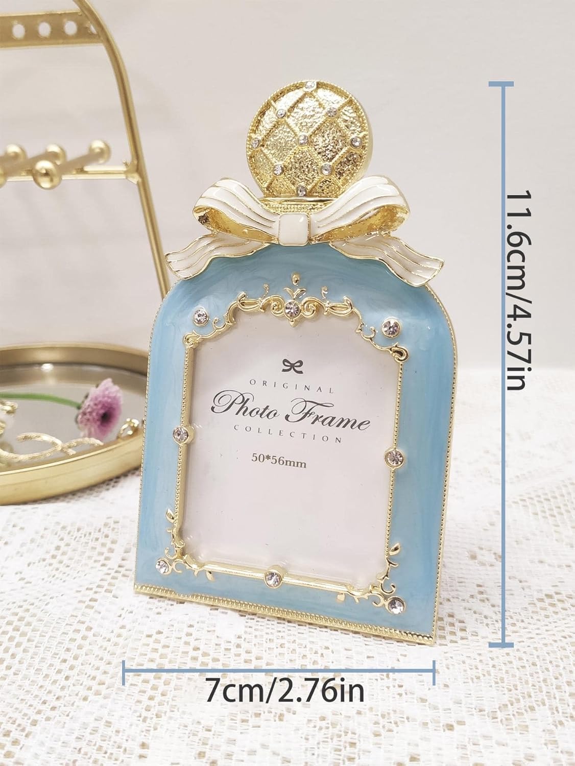 Mini Perfume Bottle Shaped Metal Photo Frame Blue
