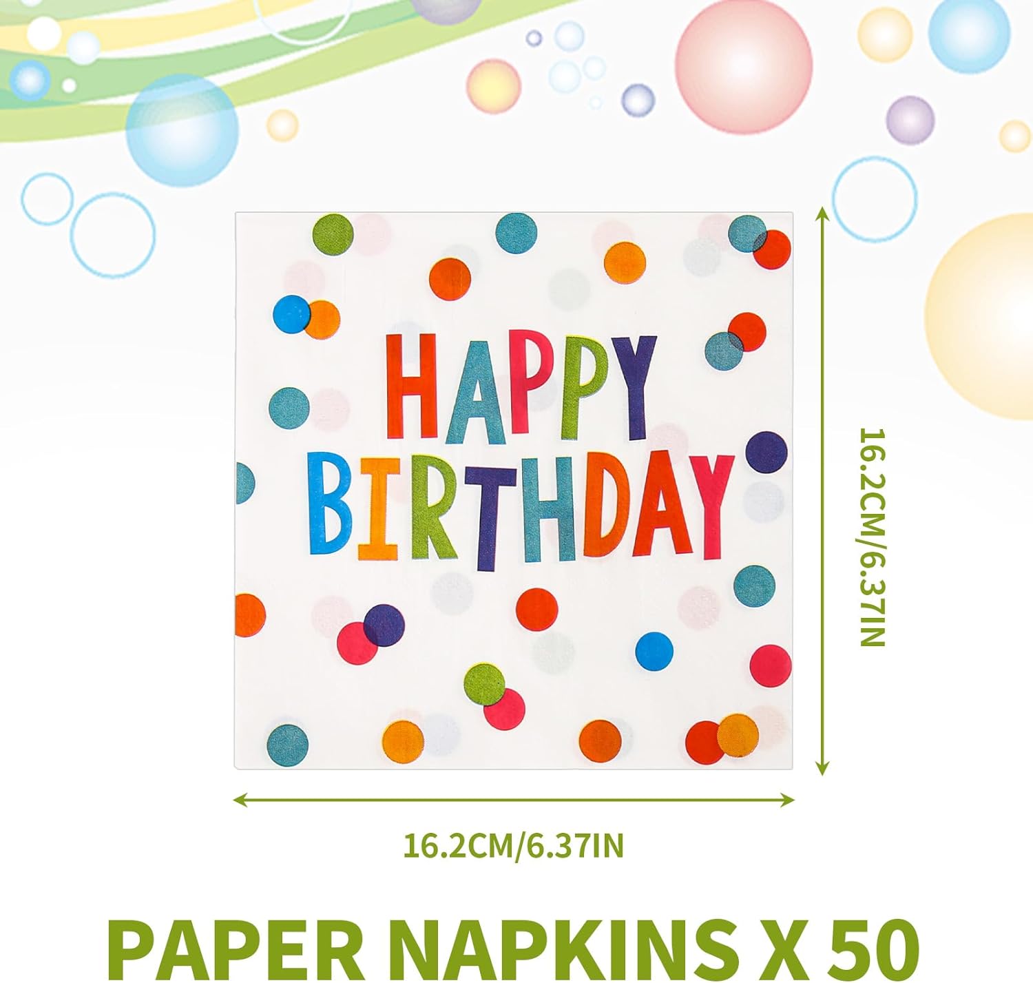 Happy Birthday Polka Dot Napkins 65x65 Inches 50 Pack