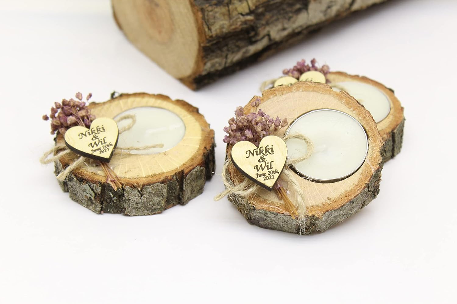 50 Pcs Personalized Log Candle Holders Wedding Favors