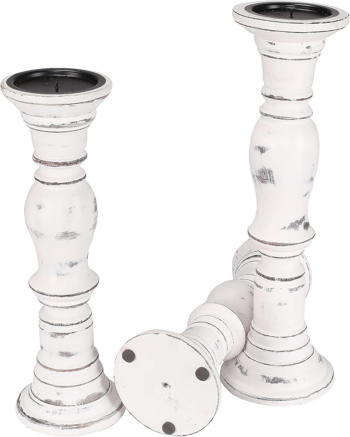 Handmade Wooden Candle Stands Set of 3 16 14 12 Inch White