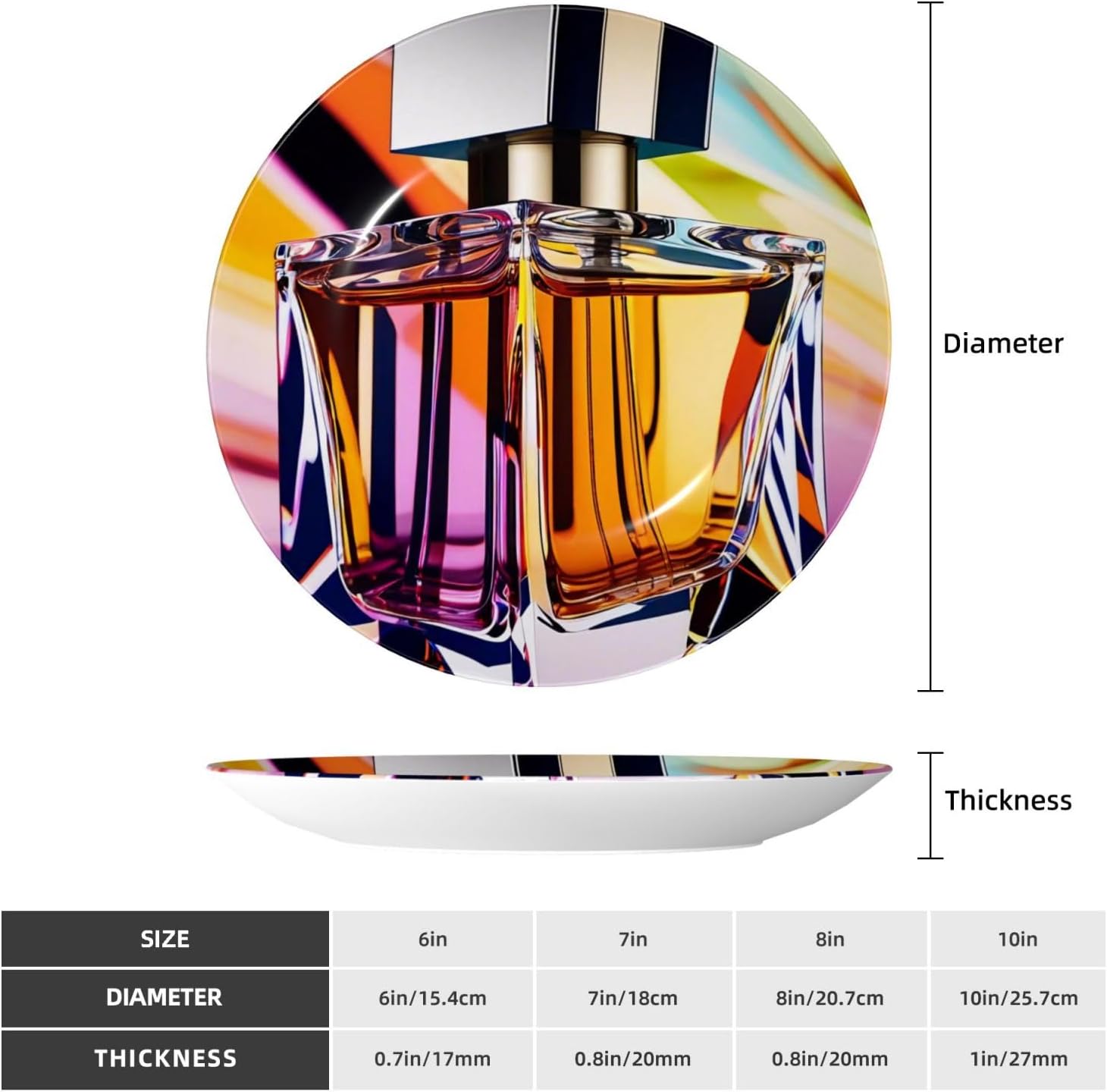 Ceramic Decorative Plate with Perfume Bottle Print 6in