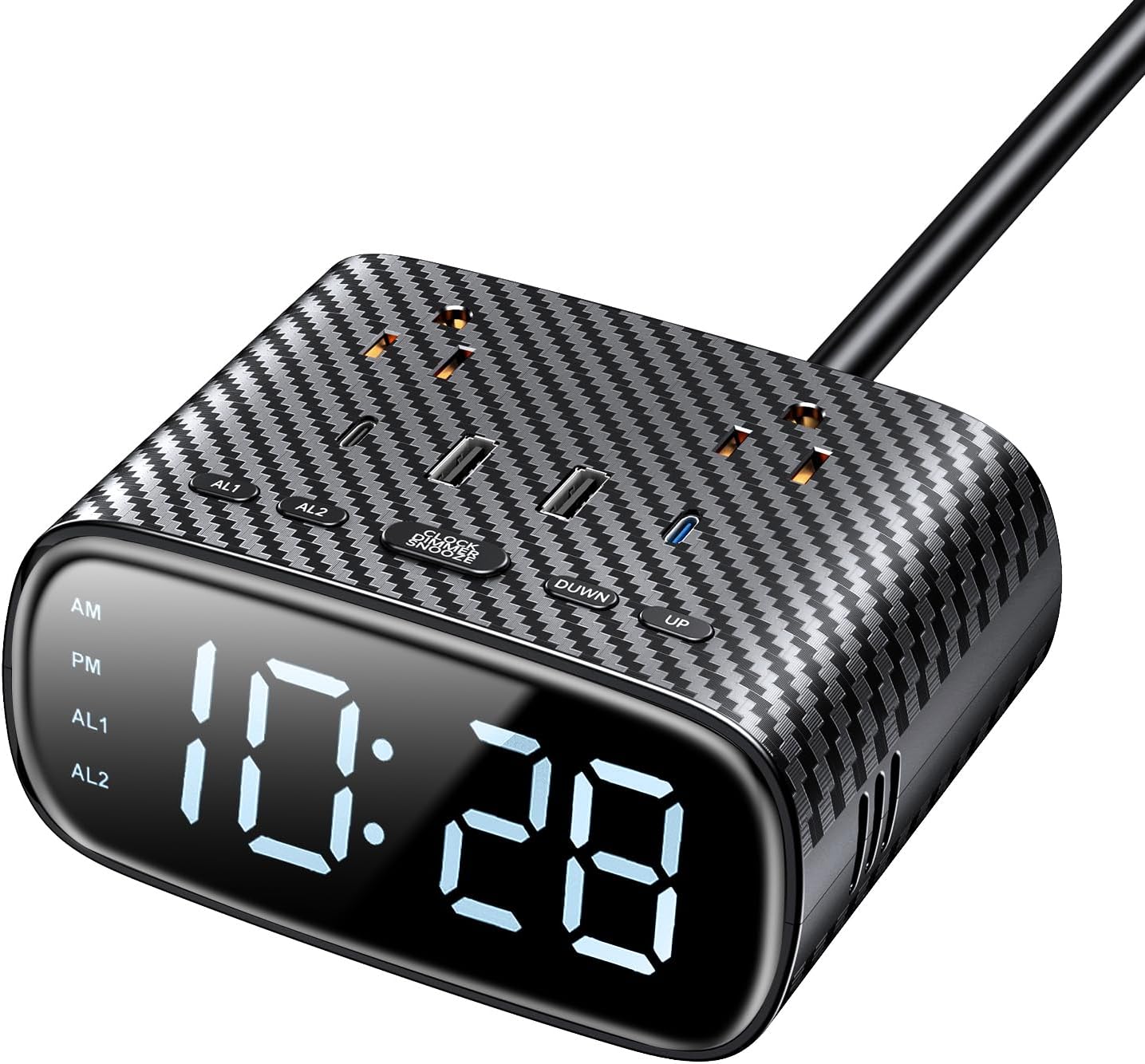 Sussex Dual Alarm Clock with 6 Charging Ports and 2 Outlets