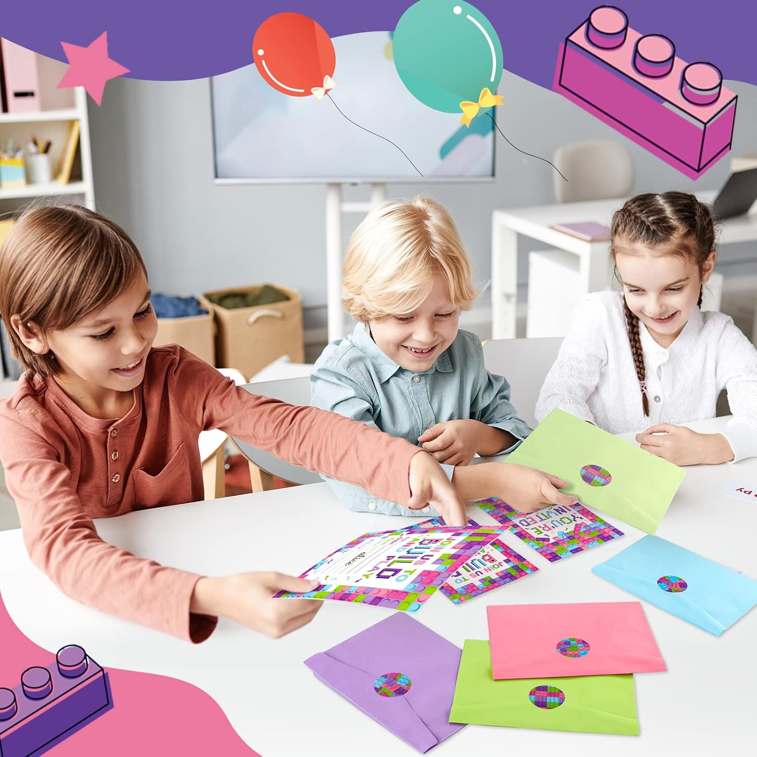 Colarr 24 Set Pink Birthday Party Invitations with Envelopes and Sticker Labels