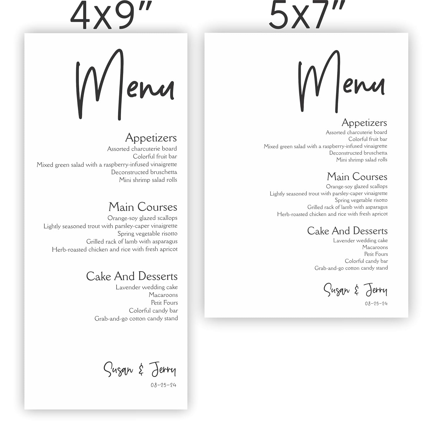 Personalized Printed Wedding Menu Set of 25