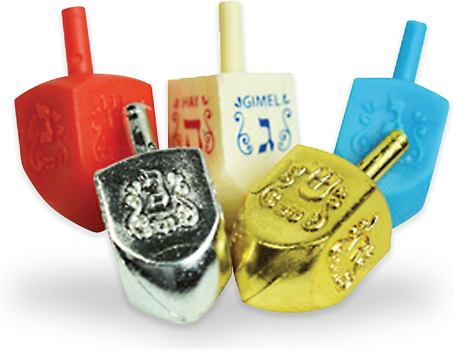 Ner Mitzvah Hanukkah Menorah with Candles and Dreidels