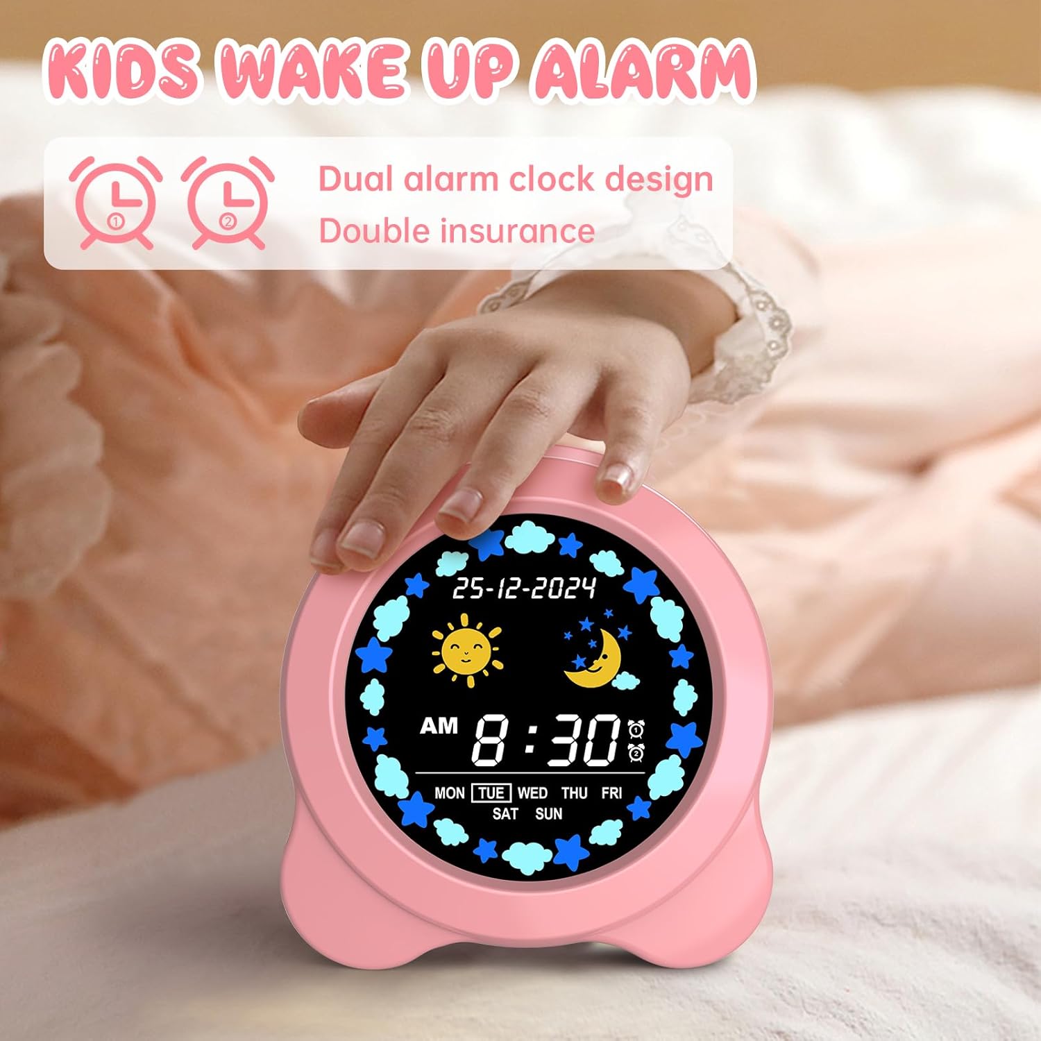 Kids Alarm Clock with Sun Moon LED Display and Sleep Sounds
