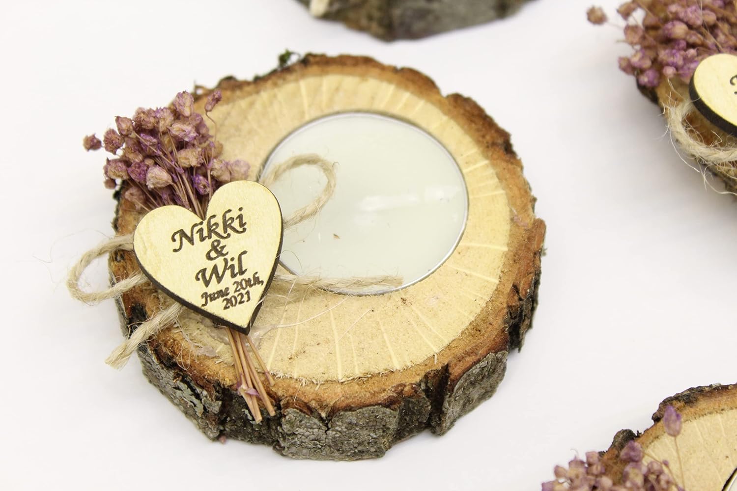 50 Pcs Personalized Log Candle Holders Wedding Favors