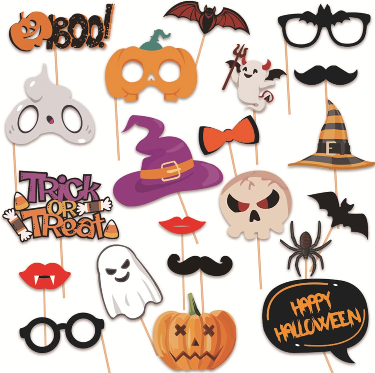 21-Piece Halloween Photo Booth Props for Parties