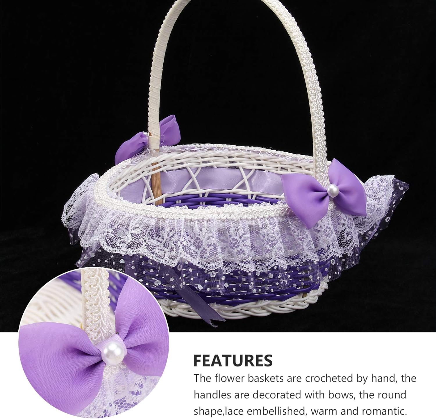 BESTOYARD Purple Flower Girl Basket with Handle and Bowknot