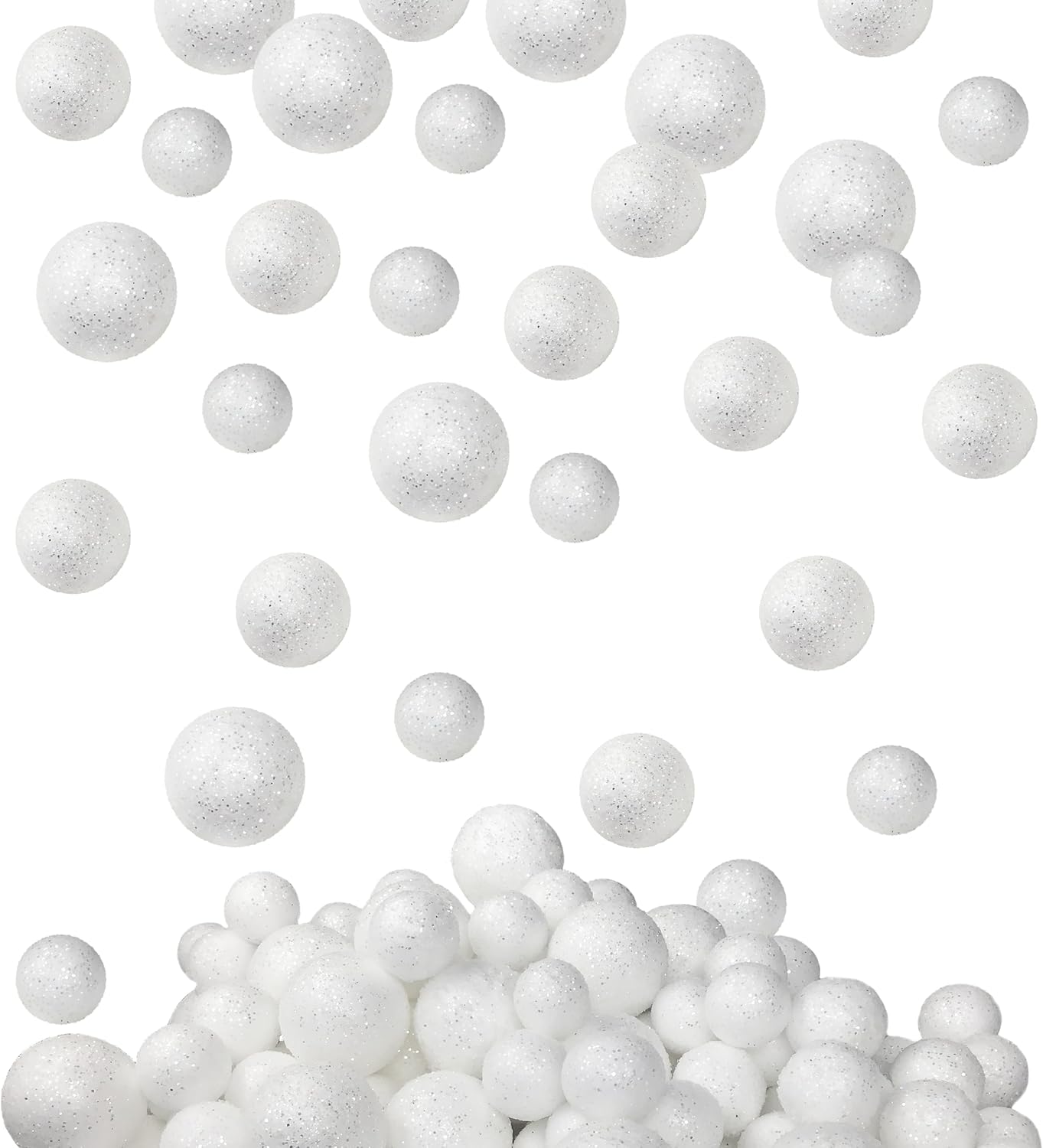 White Glitter Foam Balls - 625 Piece Vase Filler Decor